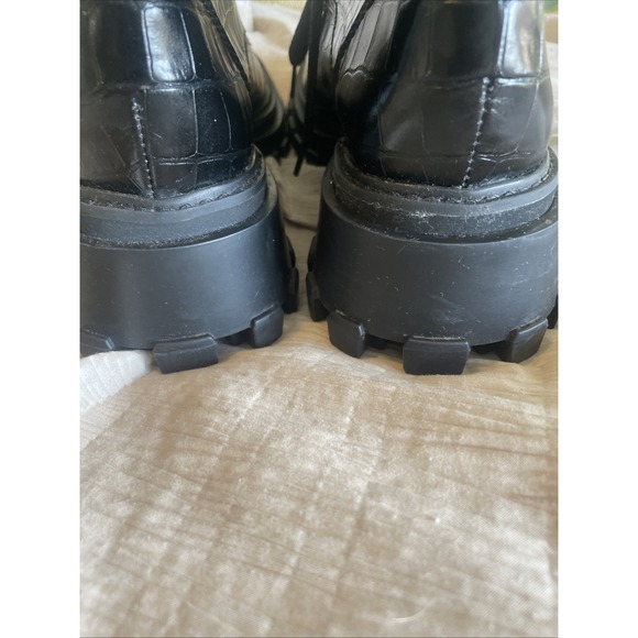 Schutz Orly Leather Croc Boots Black Lug Rubber Sole Combat Lace‎ Up Sz 11  Goth - Picture 4 of 9